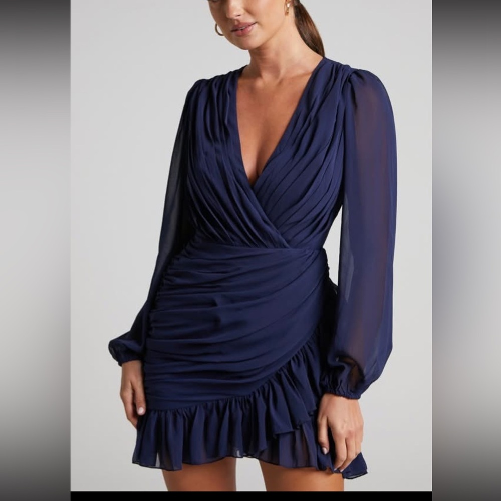 Showpo Deep Blue Long Sleeve Dress